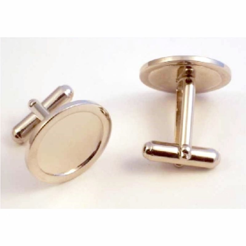 Cufflink Pair Round 16mm silver and clear dome